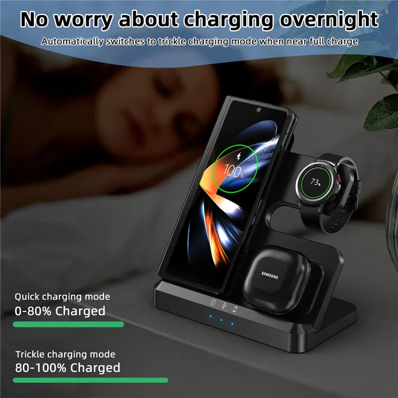 100W 3 in 1 Wireless Charger Stand For Samsung Fold 4 3 S22 Untra Galaxy Watch 5 4 3 Active 2/1 Buds Fast Charging Dock Station